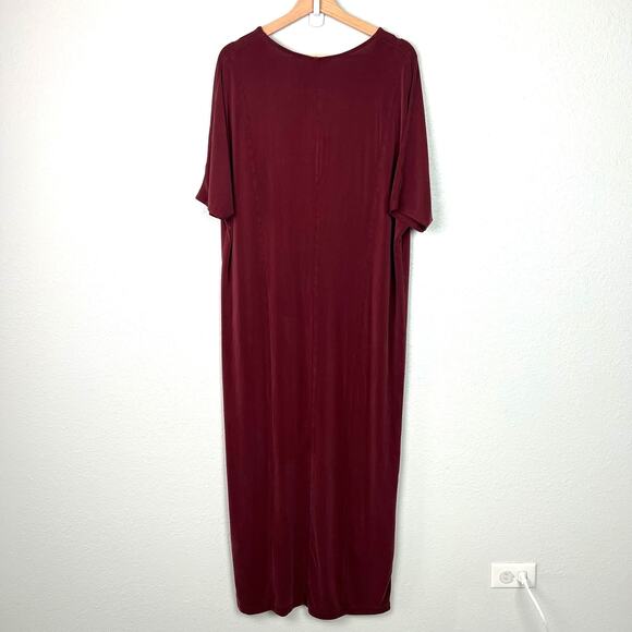 Anthropologie Eri + Ali Medium Burgundy Cupro V-Neck Maxi Short Sleeve Dress - Picture 5 of 7